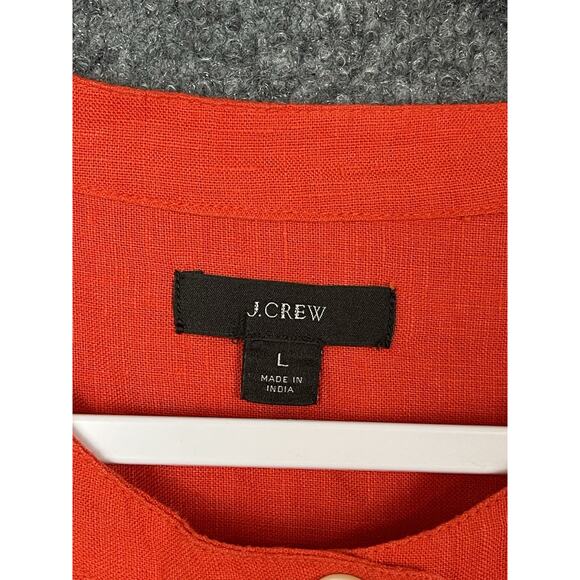 J Crew Linen Tunic Top Orange 1/4 Button 3/4 Sleeve Women's Size L - Picture 3 of 16